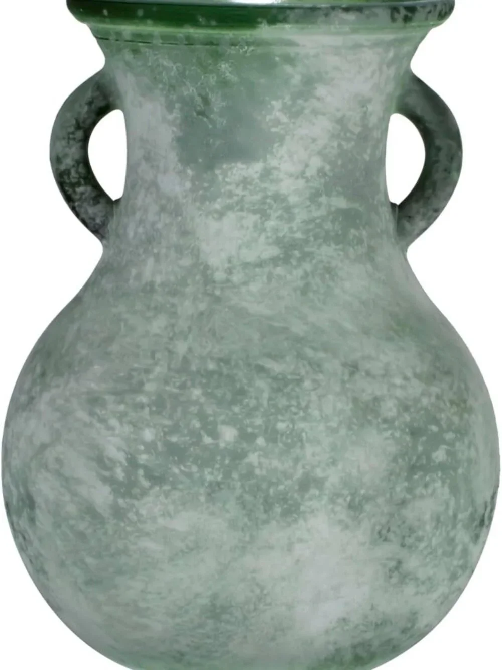 Vintage 7.9in Green Glass Vase, Art Deco Double Eared Marble Texture Decor